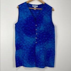 Simply Silk Women’s Medium Size 100% Silk Button-Up Blouse Blue Loose Fit V-Neck